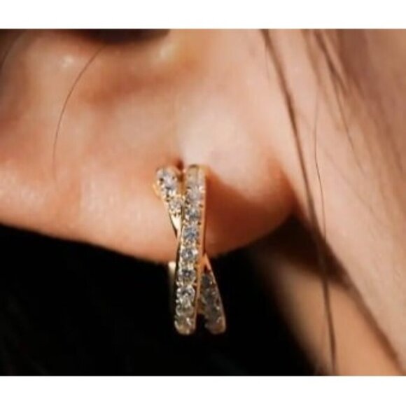 18k Gold Plated Sterling Silver Simulated Diamond Zircon Huggie Earrings - Picture 1 of 5